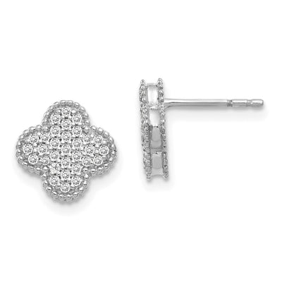 14K White Gold Diamond Quatrefoil Post Earrings