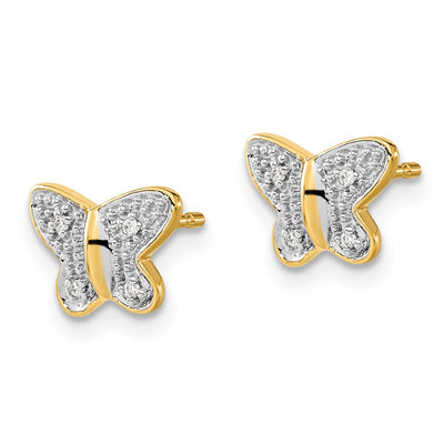 14K w/Rhodium Diamond Butterfly Post Earrings