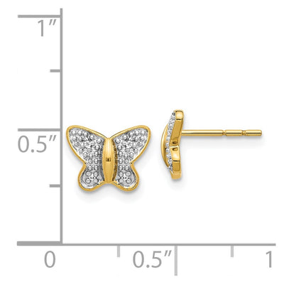 14K w/Rhodium Diamond Butterfly Post Earrings