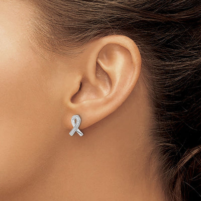 14K White Gold Diamond Awareness Ribbon Earrings