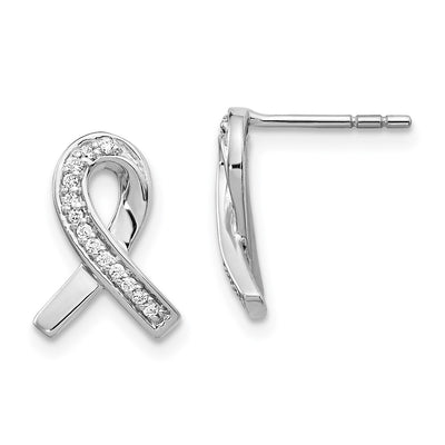 14K White Gold Diamond Awareness Ribbon Earrings