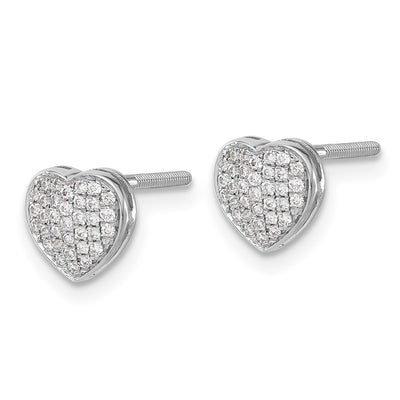 14K White Gold Diamond Heart Screw Back Post Earrings