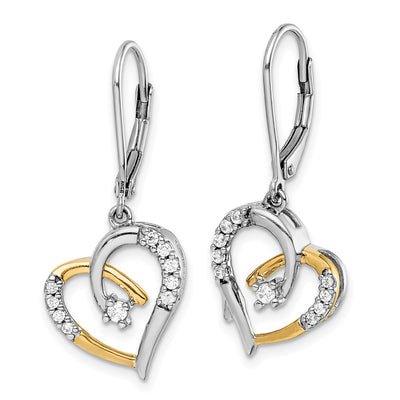 14K Yellow and White Gold Diamond Heart Leverback Earrings