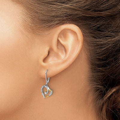 14K Yellow and White Gold Diamond Heart Leverback Earrings