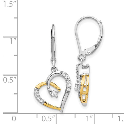 14K Yellow and White Gold Diamond Heart Leverback Earrings