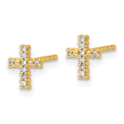 14K w/Rhodium Diamond Cross Post Earrings
