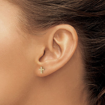 14K w/Rhodium Diamond Cross Post Earrings