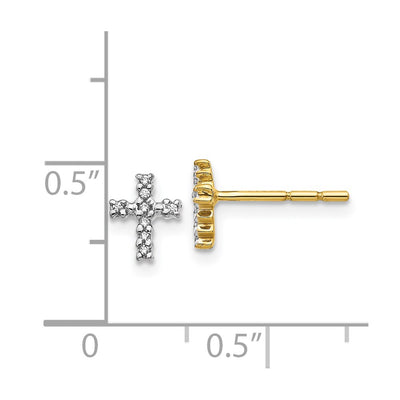 14K w/Rhodium Diamond Cross Post Earrings