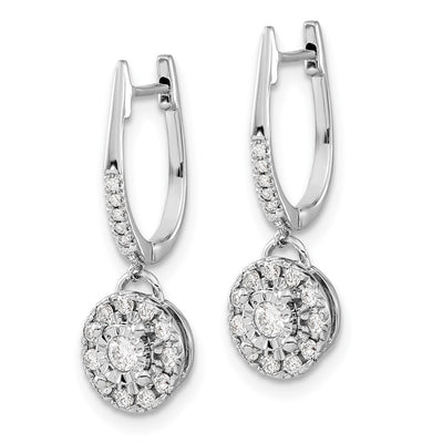 14K White Gold Dia. Round Dangle Hinged Hoop Earrings