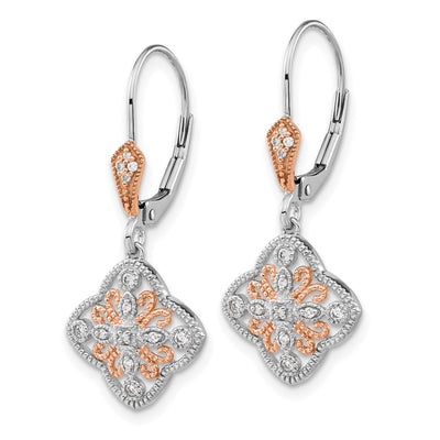 14K White Gold w/Rose Rhodium Diamond Leverback Earrings