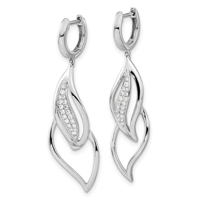 14K White Gold Diamond Hinged Hoop Leaf Design Dangle Earrings