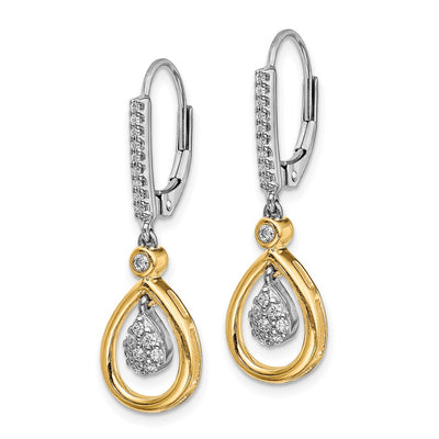 14K Two-tone Oval Cluster Diamond Leverback Earrings