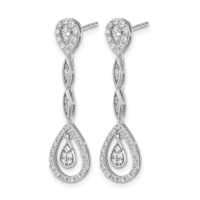 14K White Gold Teardrop Diamond Dangle Earrings, 32 x 8mm