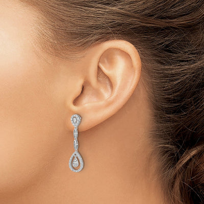 14K White Gold Teardrop Diamond Dangle Earrings, 32 x 8mm