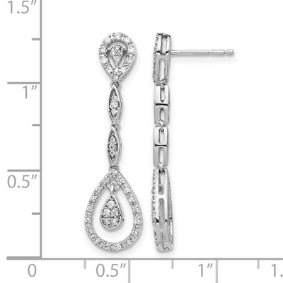 14K White Gold Teardrop Diamond Dangle Earrings, 32 x 8mm