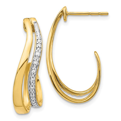 14K w/Rhodium Diamond J-Hoop Post Earrings