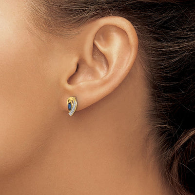 14K Yellow Gold Diamond and Sapphire Earrings, 11 x 5mm