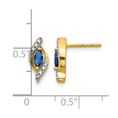 14K Yellow Gold Diamond and Sapphire Earrings, 12 x 5mm