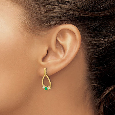 14K Emerald and White Sapphire Post Dangle Earrings