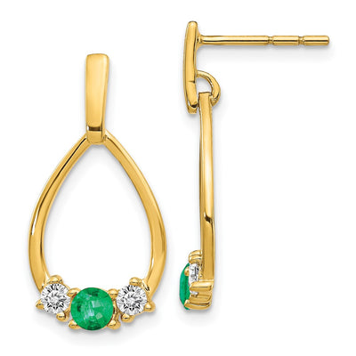 14K Emerald and White Sapphire Post Dangle Earrings