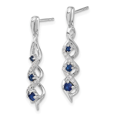 14K White Gold Diamond and Blue Sapphire Post Dangle Earrings