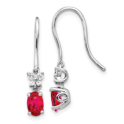 14K White Gold Diamond and Oval Ruby Earrings