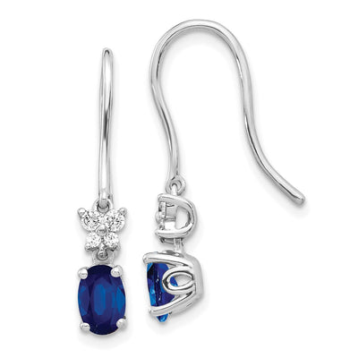 14K White Gold Diamond and Oval Sapphire Shepherd Hook Earrings