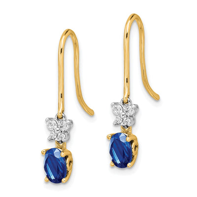14K Two Tone Diamond and Oval Sapphire Earrings