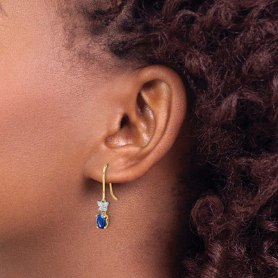 14K Two Tone Diamond and Oval Sapphire Earrings