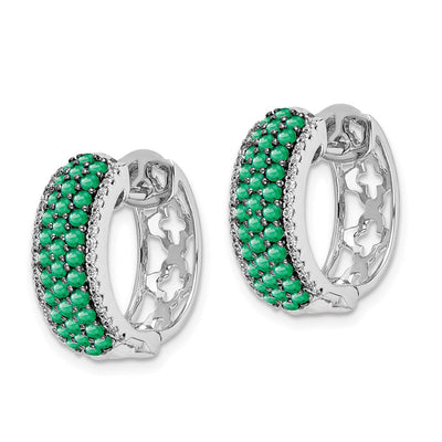 14K White Gold Diamond and Emerald Hinged Hoop Earrings, 17 x 18mm