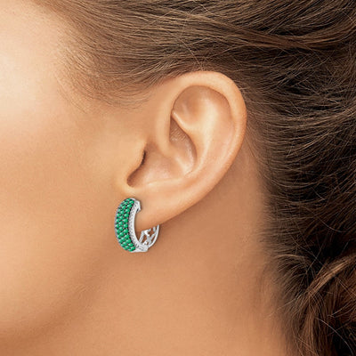 14K White Gold Diamond and Emerald Hinged Hoop Earrings, 17 x 18mm
