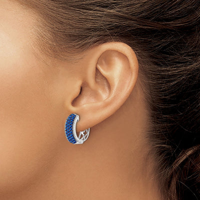 14K White Gold Diamond and Sapphire Hinged Hoop Earrings, 17 x 18mm