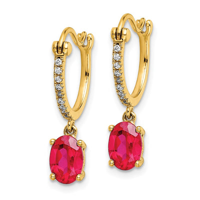 14K 1/10 carat Diamond and Ruby Dangle Hoop Earrings