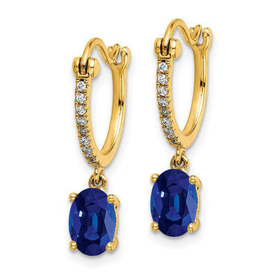 14K 1/10 carat Diamond and Sapphire Dangle Hoop Earrings