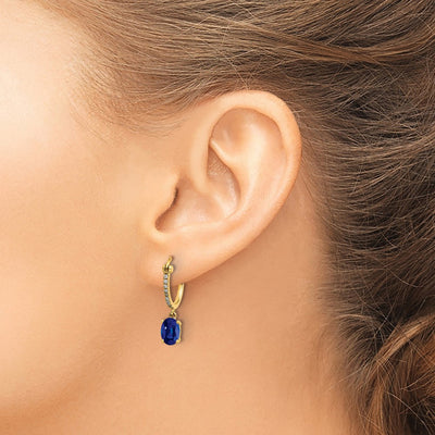 14K 1/10 carat Diamond and Sapphire Dangle Hoop Earrings