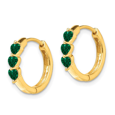 14K Created Emerald Polished Hinged Hoop Earrings