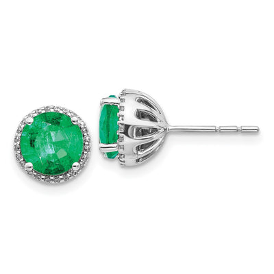 14K White Gold Diamond and Emerald Post Earrings