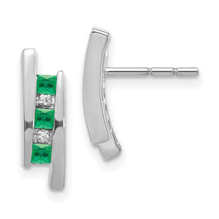 14k White Gold Diamond and Emerald Earrings (Style EM5614-EM-002-WA)