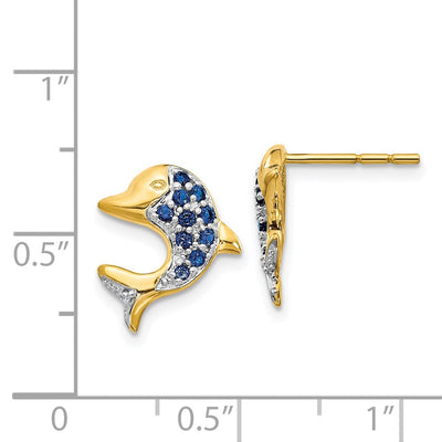 14K w/Rhodium Marquise Sapphire/Diamond Dolphin Post Earrings