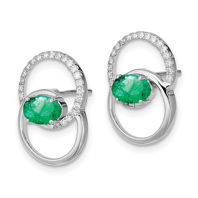 14K White Gold Double Circle Emerald/Diamond Post Earrings