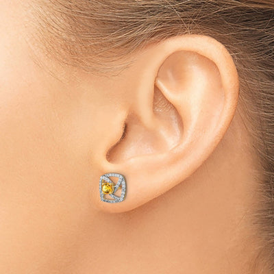 14K Polished Diamond and Citrine Square Post Earrings