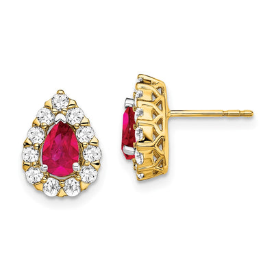 14K Pear Ruby and Diamond Halo Post Earrings