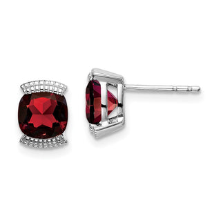 14k White Gold Garnet Post Earrings (Style EM7080)