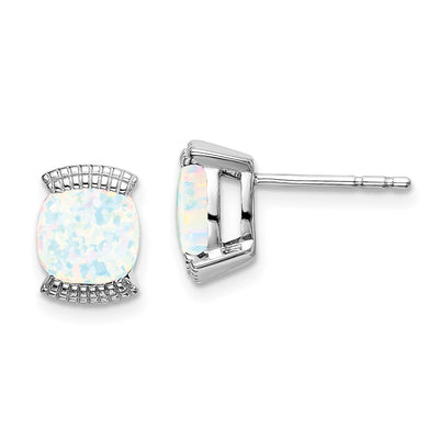 14K White Gold Created Opal Post Earrings