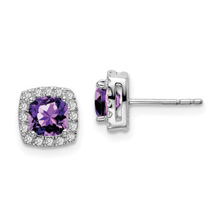14k White Gold Cushion Amethyst and Diamond Halo Earrings (Style EM7084-AM-019-WA)