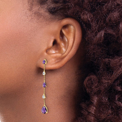 14K Amethyst and White Topaz Dangle Earrings