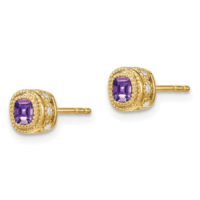 14K Cushion Amethyst and Diamond Earrings