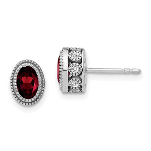 14k White Gold Oval Garnet and Diamond Earrings (Style EM7093-GA-019-WA)