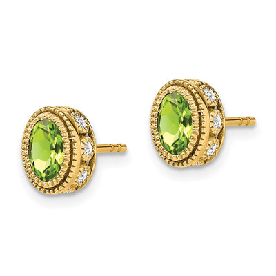14K Oval Peridot and Diamond Earrings