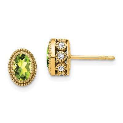 14K Oval Peridot and Diamond Earrings